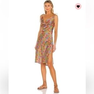 Frankies Bikinis, silk, spandex blend, tie spaghetti strap, midi slip dress L